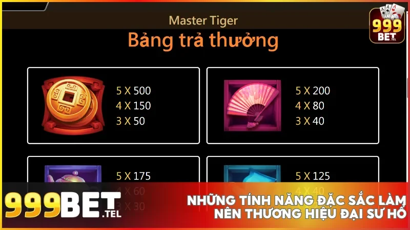 Đại Sư Hổ tại 999bet mở ra hành trình săn thưởng cực đỉnh cho người chơi 4 Hệ thống Wild, Scatter và Thần Bí tạo nên sự bùng nổ chiến thắng ở mọi vòng quay.